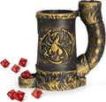 Mug Dice Tower - Dice Rolling Tower,(7PCS D20 Dice Set Included) for DND Gift and Dungeons and Dragon, Tabletop Games, Drink Holder, Tavern Style Board Game Roller (Gold)