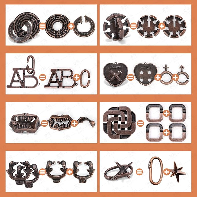 8 Pcs Brain Teaser Puzzles for Adults Teens - Metal Puzzles 3D Puzzle Game Toys for Adults Teens - Unlock Interlocking Puzzle Adult IQ Education Smart Toys