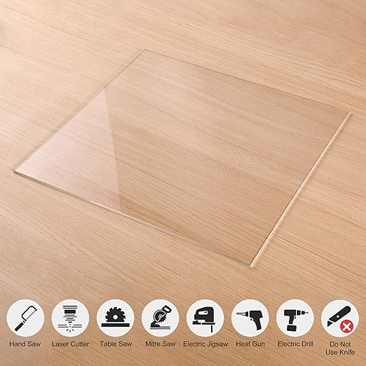 Pack of 10 Clear Acrylic Sheet 12" x 12" Cast Plexiglass Square 1/8" Thick (3mm) Transparent Plastic Panel for Craft, Sign, Display Projects, Laser Cutting, Engraving