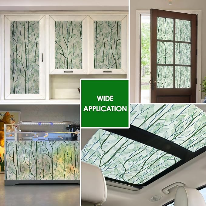 DKTIE Window Film Privacy with Installation Tools, Decorative Stained Glass Window Clings for Home, Static Cling Window Sticker for Front Door, Bathroom (Green, 17.7'' x 78.7'')