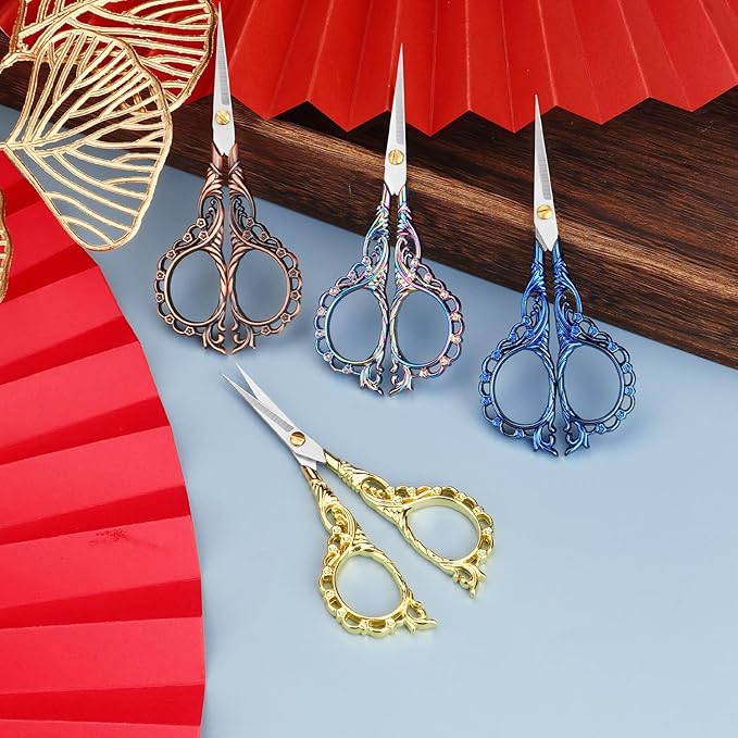 4.7 INCH Mini Stainless Steel Embroidery Scissors, Sharp Pointed Tip, Travel Scissors With Cover, Gold
