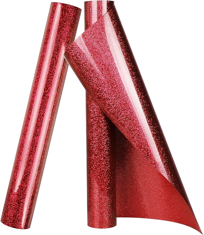 TORC Red Christmas Glitter HTV Heat Transfer Vinyl Roll 12 inch x 10 ft Iron on Vinyl for T Shirts Crafts