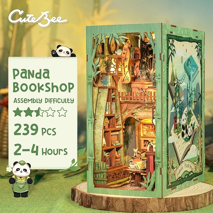 CUTEBEE Book Nook Kit - DIY Miniature House Dollhouse Kit for Adult and Teens, Booknook Bookshelf Decor Alley Model Build with LED Light, Gifts for Family and Friends