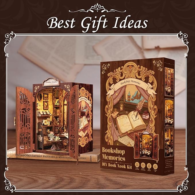 CUTEBEE Book Nook Kit - DIY Miniature House Kit for Adults and Teens, Dollhouse Booknook Tiny House Model Build Bookshelf Decor, Gifts for Family, Friends