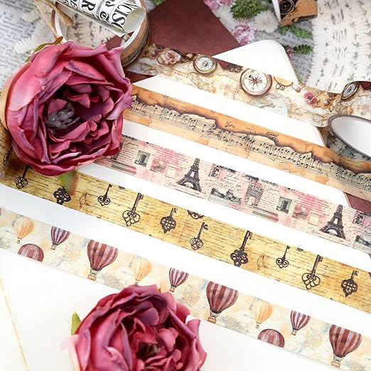 Washi Tape Set 16 Rolls, Decorative Tape, Vintage Washi Tape, Craft Tape, Scrapbook Tape, Washi Tape for Journaling, Washy Tape, Travel Washi Tapes