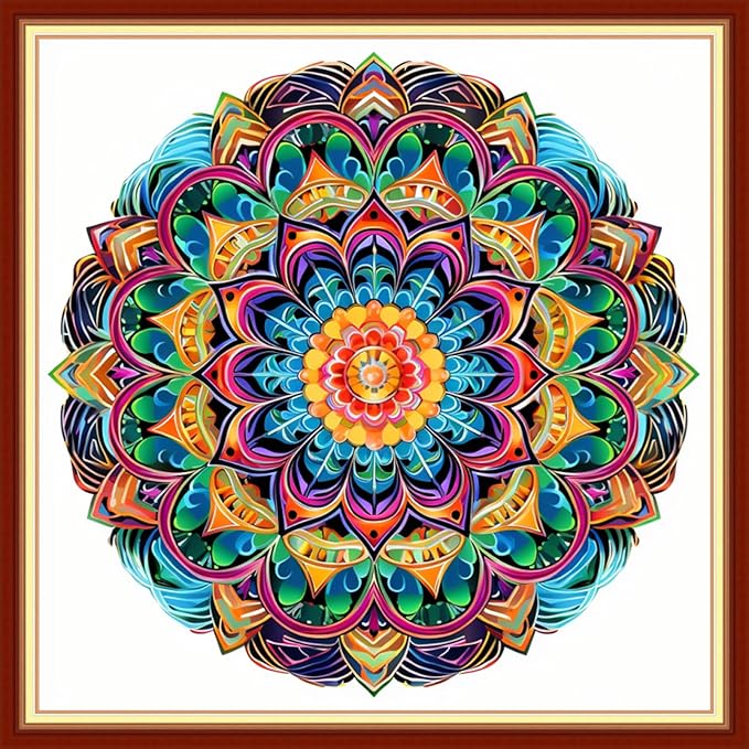 DMCVIVR Stamped Cross Stitch Kits for Adults Beginners Embroidery Kits 11CT Needlepoint Kits Cross Stitch Patterns Embroidery Patterns- Colorful Magic Mandala 18x18 inch