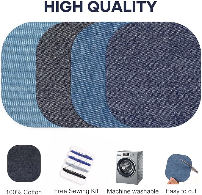 HTVRONT Iron on Patches for Clothing Repair - 20PCS 100% Cotton Denim Patches for Jeans Kit, 4-1/4" by 3-3/4" Iron on for Jeans Repairing 4 Shades Jean Patches