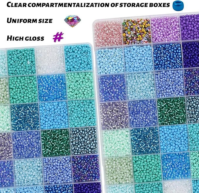 11200pcs Glass Seed Beads for DIY Crafting Bracelet Necklace Embroidery Jewelry Making Supplies (3mm, 400pcs/Color, 28 Colors, Blue Scheme)