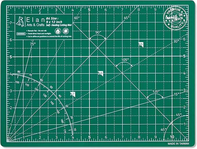 Elan Cutting Mat A4 Green, Self Healing Cutting Mat 9x12 Inch, 5-Ply Craft Board Green, Hobby Board for Crafts 9x12 Inch