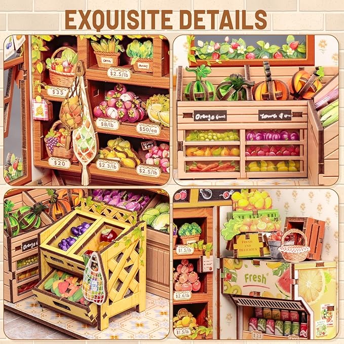 CUTEBEE Book Nook Kit - DIY Miniature House Dollhouse Kit for Adults, Booknook Tiny House Bookshelf Decor 3D Wooden Puzzle Model Building Set, Gifts for Family and Friends (The Greens’ Grocery)