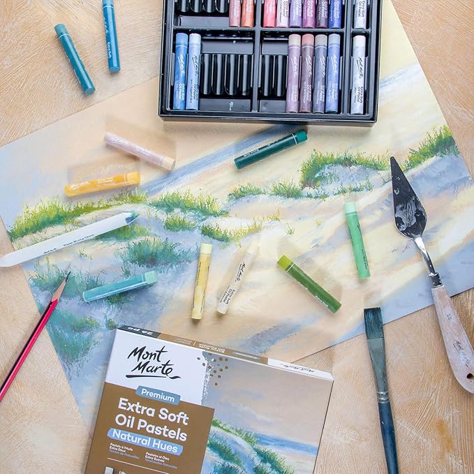 Mont Marte Extra Soft Oil Pastels Natural Hues Premium 26pc, Assorted Natural Colors, Vibrant and Buttery, Versatile Art Pastels for Blending, layering & Shading, Ideal for Coloring and Sketching