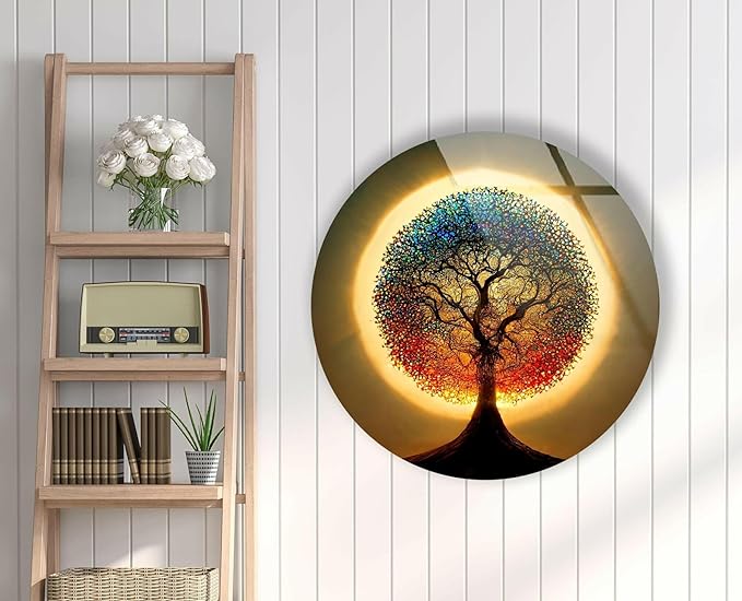 My Photostation.com 20''(50cm) Diameter Life of Tree Round Glass Wall Art Tempered Glass Printing Wall Decor Large Wall Art Wall Hangings