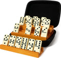 Queensell Dominos Set for Adults with 4 Domino Racks - Double 6 Dominoes Set with Domino Holder, Classic Board Games for Kids and Adults - Double Six Standard Dominos Set 28 Tiles with Travel Case