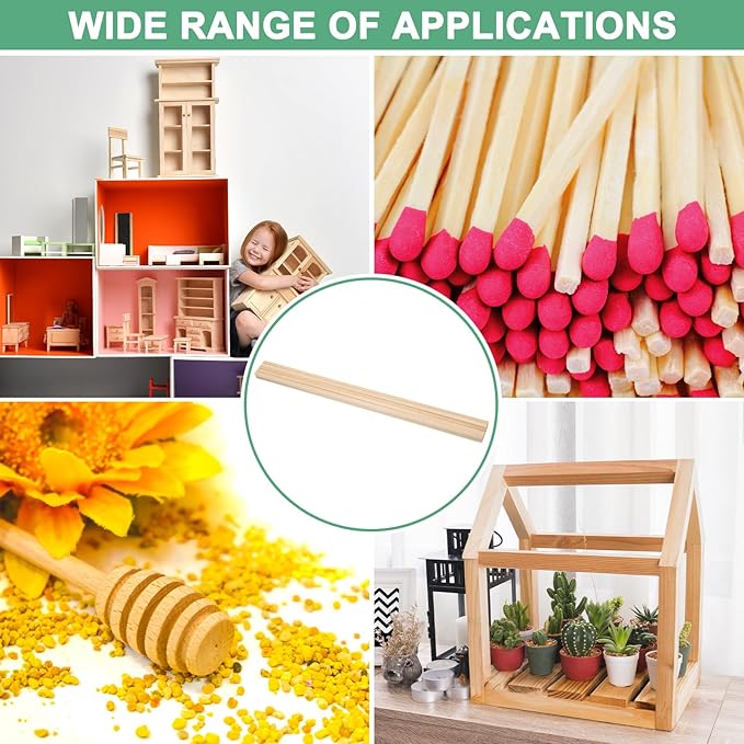 10-Pack Wood Square Dowel Rods, 13/64 x 12 Inch Unfinished Wooden Square Dowel Rod, Hardwood Square Dowel Sticks for Crafts/DIY Projects/Models Making [Wood Color]