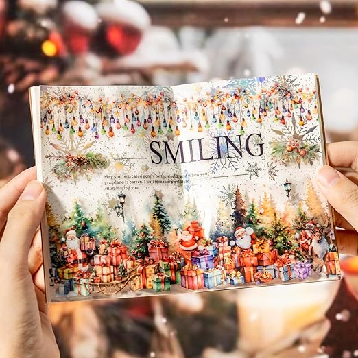Christmas PET Tape Set - Seamless Loop Design with Snowy Villages, Festive Cats and Holiday Scenes, Includes Decorative Clip, Self-Adhesive Rolls for Scrapbook, Journal and DIY Decor