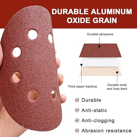 165 PCS 5 Inch Sanding Discs, 8 Hole Hook and Loop Round Sandpaper 40/60/80/120/180/240/320/400/600 Grits for Random Orbital Sander