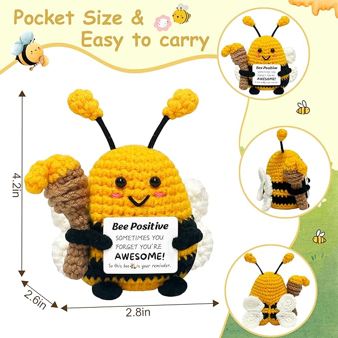 Positive Crochet Animals Bee Gifts - Birthday Gifts for Women Men, Inspirational Gift for Sister Friends Coworkers Boss, Appreciation Presents, Emotional Cheer Up Crochet Bee Cute Decor Small Stuff