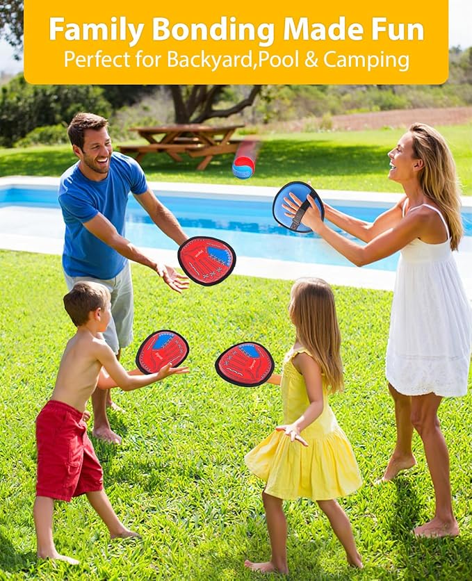 JoyCat Toss and Catch Ball Game Set,Toddler Baseball Glove,Beach Pool Yard Camping Games,Kids Outdoor Toys for Family, Birthday Gifts for 3 4 5 6 7 8 9 10+Year Old Boys Girls (2 Paddles 2 Balls)