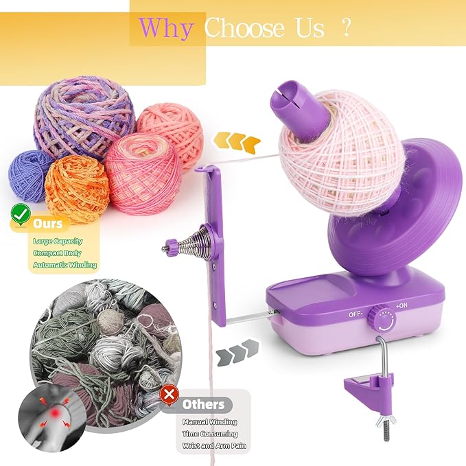 Electric Yarn Winder for Crocheting-Automatic Crochet Yarn Ball Winder for Perfect Neat Cakes-Stepless Speed with Strong Tension, Tangle-Free Knitting Gift for Seniors with Arthritic Hands(B)
