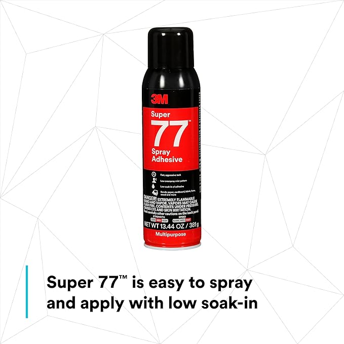 3M Super 77 Multipurpose Permanent Spray Adhesive Glue, Paper, Cardboard, Fabric, Plastic, Metal, Wood, Net Wt 13.44 oz (Pack of 2)