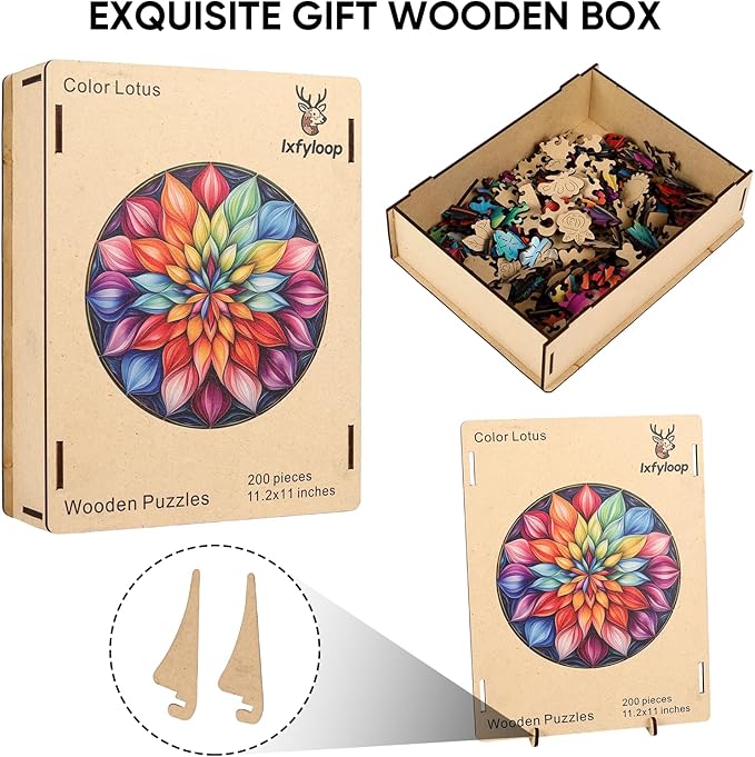 Wooden Puzzles for Adults, Mandala Wooden Jigsaw Puzzles 200 Pieces, Unique Design Adult Puzzles, Family Brain Game Gift,10.9x11.2 inch
