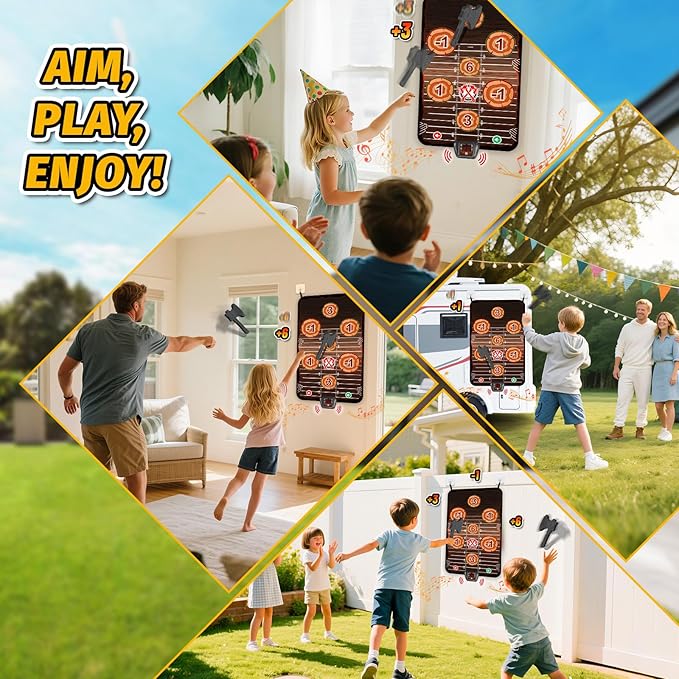 Axe Throwing Target Game Set, Electronic Scoring Throwing Game Toys Gifts for Kids Age of 3-10+ Years Old Boys & Girls, Backyard Indoor & Outdoor Yard Carnival Sport Party Play Game