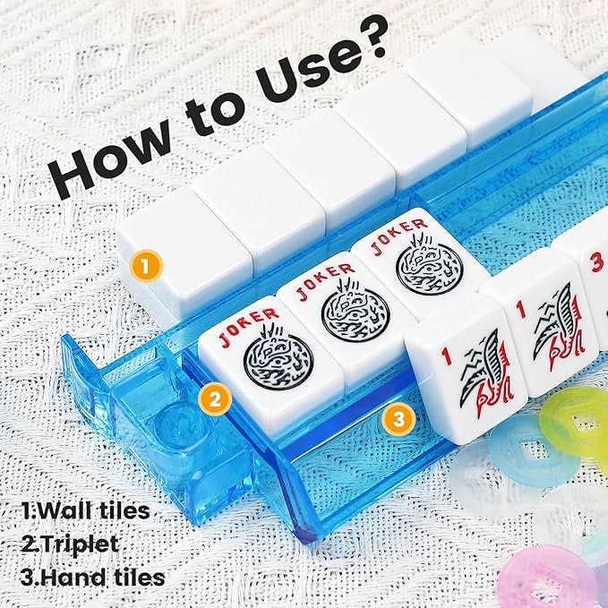 Mahjong Racks with Pushers,Blue Acrylic American Majiang Tile Racks,Imports Modern Mahjong Racks with Built-in Pushers- Set of 4