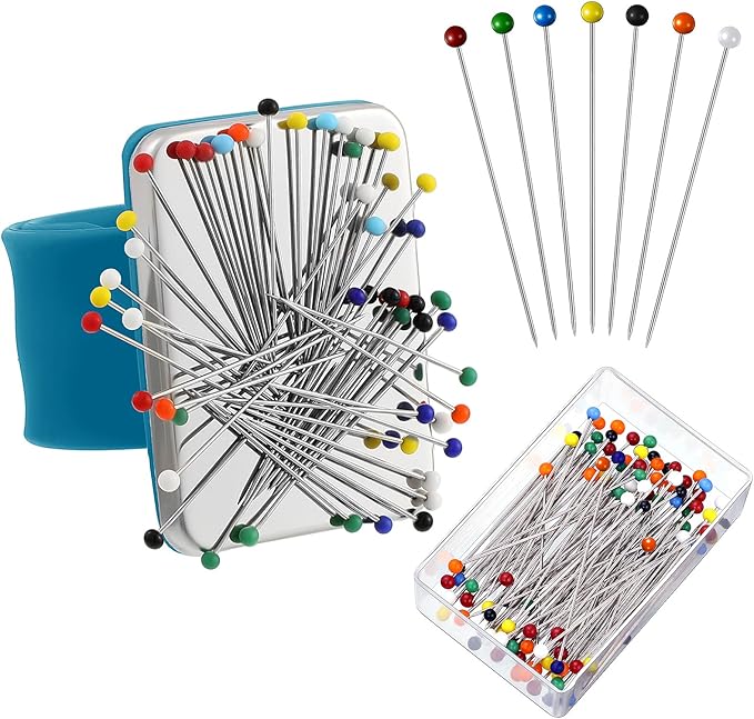 Magnetic Wrist Sewing Pincushion with 100 Pieces 1.5 Inch Ball Head Sewing Pins Set Wrist Magnetic Pin Holder Gift Supplies(Dark Blue)