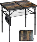 RedSwing Small Folding Table with Side Pocket Adjustable Height, Lightweight and Portable Aluminum Frame Camping Table for Outdoor Indoor Picnic, 2 Feet, Brown Wide Wood Grain