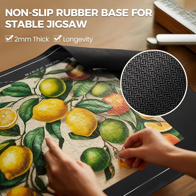 ropoda 1500 Pieces 46" x 26 "Puzzle Mat Roll Up, Puzzle Saver with 4 Large Sorting Trays & Travel Storage Bag, Portable Rollup Puzzles Keeper (Black)
