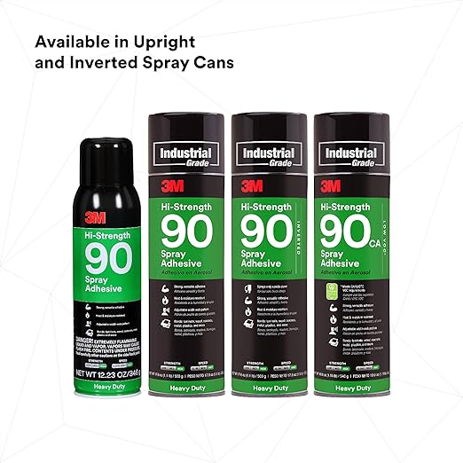 3M Hi-Strength 90 CA Spray Adhesive, Low VOC, Permanent, Bonds Laminate, Wood, Concrete, Metal, Plastic, Clear Glue, Net Wt 19 oz