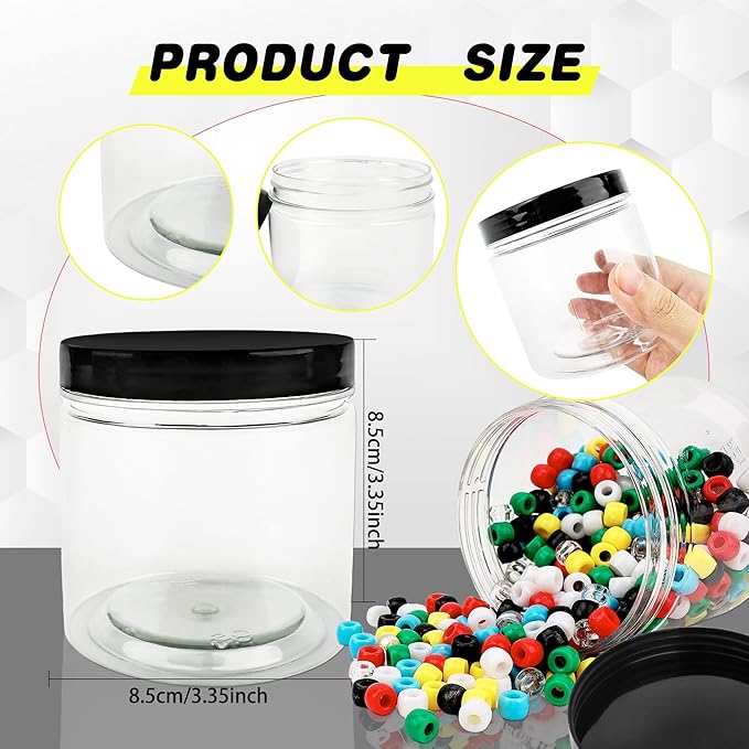 30 Pack 12oz Clear Plastic Jars with Black Lids Plastic Empty Storage Containers Refillable Round Clear Cosmetics Containers Clear Jars for Candy Kitchen Food Storage DIY Crafts Making