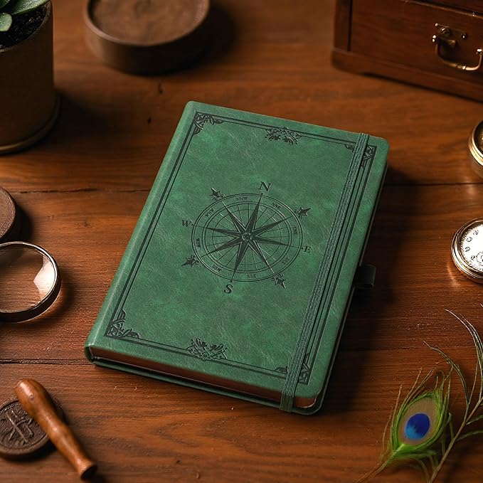 AHGXG Thick Journal Blank Notebook for Men - 320 Numbered Pages A5 Notebook for Writing, 100gsm Plain Paper, Vintage Leather Hardcover, for Women Work Office School, 5.75'' X 8.38''- Dark Green
