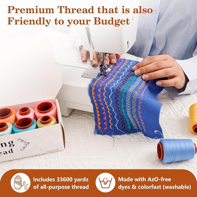 12PCS Sewing Thread Kit 30wt Spools,12 Colors,Assorted Colors Each 800 Yards of Polyester Threads for Sewing Hand and Machine,Stitching, Quilting, Serger (ZH-800YARDS-3ZH)