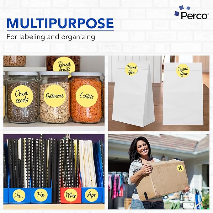 Perco Gold 3-Inch Round Circle Dot Sticker Labels with Permanent Adhesive for Wedding Invitations - 500 Labels per Roll - Vibrant Colors, Strong Adhesion - Made in USA