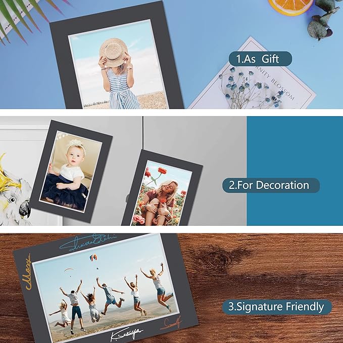 Somime 10 Pack Black Picture Frame 11x14 Mat Board,White Core Bevel Cut Mats 8.5x11, Whole Frame Mat Kit Includes 10 Picture Photo Mattes & 10 Backings & 10 Krystal Sleeve Bags