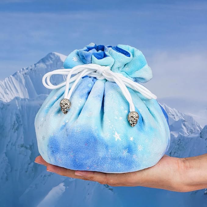 Large Dice Bags with Pockets Blue Storage Bag Star Pattern for DND RPG Game Dices (with 1lb Random DND Dice)