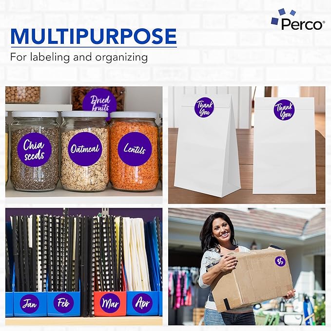 Perco Purple 3-Inch Round Circle Dot Sticker Labels with Easy Peel Perforation - 500 Labels per Roll - Strong Adhesion, Vibrant Colors for Organizing, Crafting & More - Made in USA