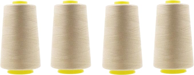 Mandala Crafts 4 Pack of Serger Threads Cones Spools - 40S/2 24000 Yards Polyester Cream Threads for Sergers Machine and Overlock Quilting Sewing Machine