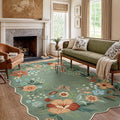 Beeiva Washable Rug 6x9 - Scalloped Floral Printed Soft Non Slip Kids Rugs for Bedroom Ultra-Thin Low Pile Boho Green Area Rug Aesthetic Throw Carpet for Living Room Playroom Dorm Office(Green,6x9ft)