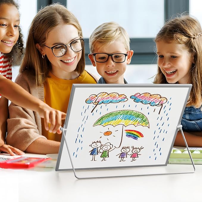 MaxGear Dry Erase Magnetic White Board, 16" x 12" Double-Sided Dry Erase Board with Stand, Large Desktop Whiteboard for Kids Home, School, Office - Planning, Memo, to Do List