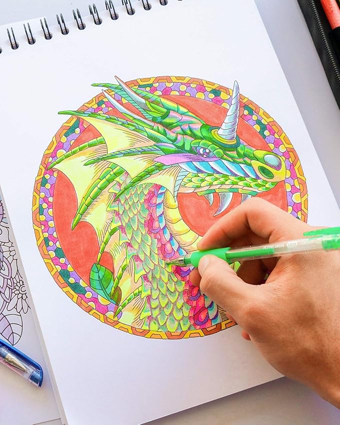 ColorIt Colorful Dragons Adult Coloring Book, Volume I - 50 Single-Sided Designs, Thick Smooth Paper, Lay Flat Hardback Covers, Spiral Bound, Dragon Coloring Pages
