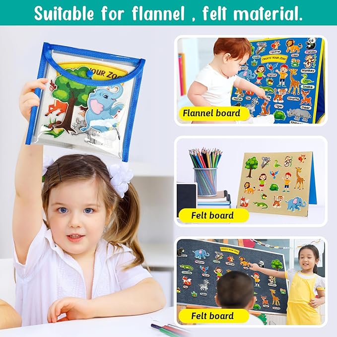 PENGFULL Felt Flannel Board Story Pieces for Toddlers Preschool,Kids Interactive Storytelling Teaching Play Kits for Flannel Board,with Words Felt Pieces(New Zoo)