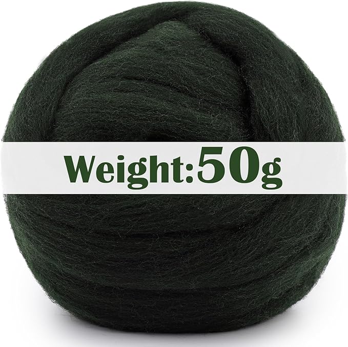 Mayboos Wool Roving Yarn, 1.76oz Colored Natural Wool Roving,Wool Felting Supplies Pure Wool Chunky Yarn for Wet Felting handcrafts and Spinning (Dark Green Color)