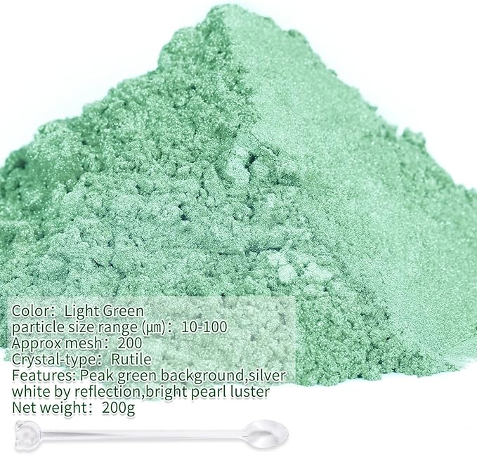 Mica Powder,7.05OZ（200g）,Light Green Mica Powder Pigment for Epoxy Resin，Lip Gloss，Car Paint，Dye，Soap Making，Nail Polish,Epoxy Resin,Candle Making,Bath Bombs