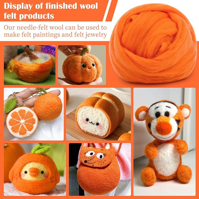 Mayboos Wool Roving Yarn, 1.76oz Colored Natural Wool Roving,Wool Felting Supplies Pure Wool Chunky Yarn for Wet Felting handcrafts and Spinning (Orange)