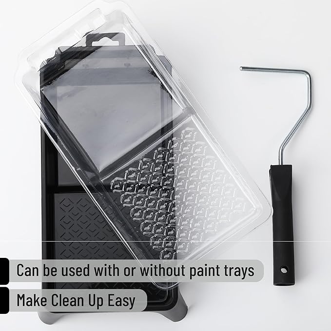 Bates- 4 Inch Paint Tray Set, 22 pcs, 1x 4 Inch Paint Roller Tray, 20x Disposable Plastic Liners & 1x Roller Frame