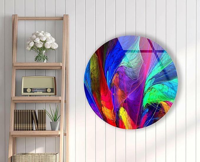 My Photostation.com 39,4''(100cm) Diameter Neon Colors Abstract Round Glass Wall Art Tempered Glass Printing Wall Decor Large Wall Art Wall Hangings
