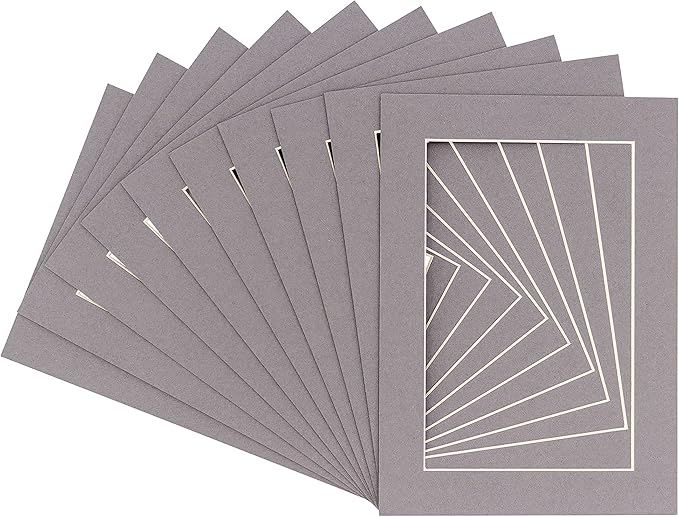 6x8 Mat for 8x10 Frame - Precut Mat Board Acid-Free Show Kit with Backing Board, and Clear Bags Charcoal 6x8 Photo Matte Made to Fit a 8x10 Picture Frame Matboard for Framing, Pack of 25 Mats