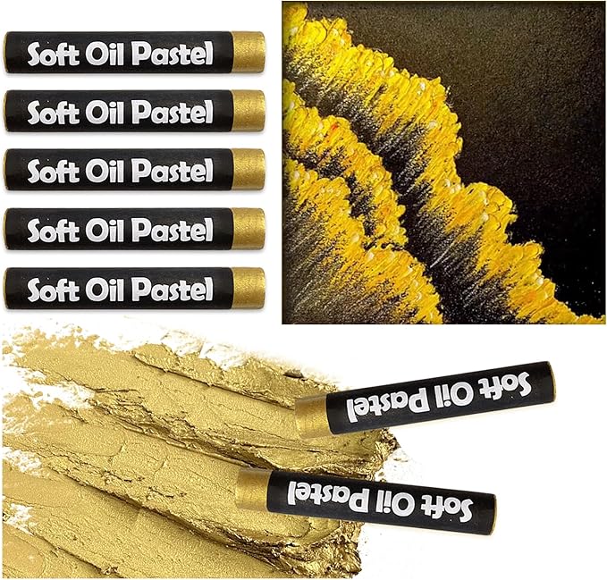 qianshan Soft Oil Pastels Set of 5 Single Colors,Non Toxic,Soft Texture Vibrant and Creamy Oil Crayons Pastels Art Supplies For Professional Artists Beginners Drawing.Gold